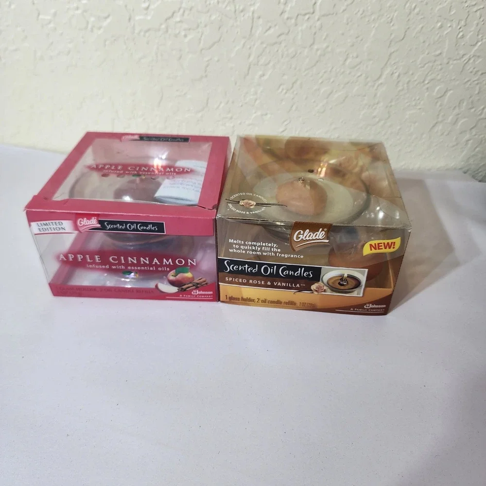 Glade‎ Scented Oil Candles Apple Cinnamon Spiced Rose Vanilla 2 Sets